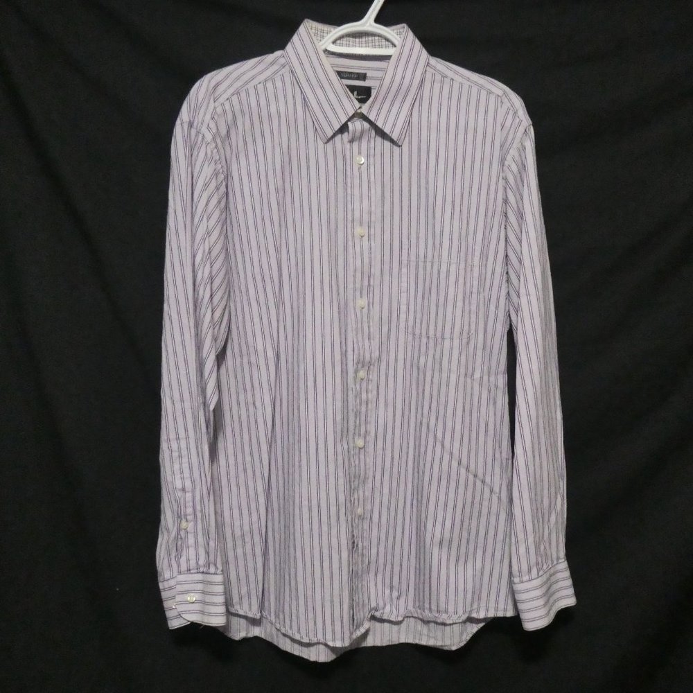 NICOLE MILLER NEW YORK | Slim Fit | large, 16.5, 34/35 | Striped Button Down Top